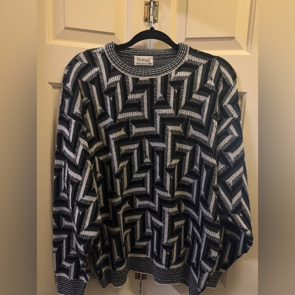 Protege Black and Gray Geometric Sweater